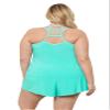 Aqua Green Women's V-Neck Full Coverage Ladder Trim Detail Racerback Tankini Swim Top, Midori, Small view 3