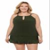 Aqua Green Women's Keyhole High Neck Full Coverage Adjustable Tankini Swim Top, Malachite, Small
