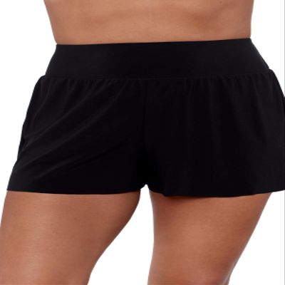 Aqua Green Women's High Waist Beach Swim Short Bottom, Black, Large