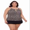 Aqua Green Women's Keyhole High Neck Full Coverage Adjustable Tankini Swim Top, Seeing Spots, Large view 1