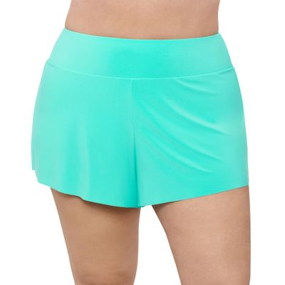 Aqua Green Women's High Waist Beach Swim Short Bottom, Midori, X-Large