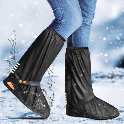 Desoto Premium Waterproof Rain Snow Boot Shoe Cover with Zipper & Reflector, for Women & Men, Heavy Duty & Reusable (Black, Large)