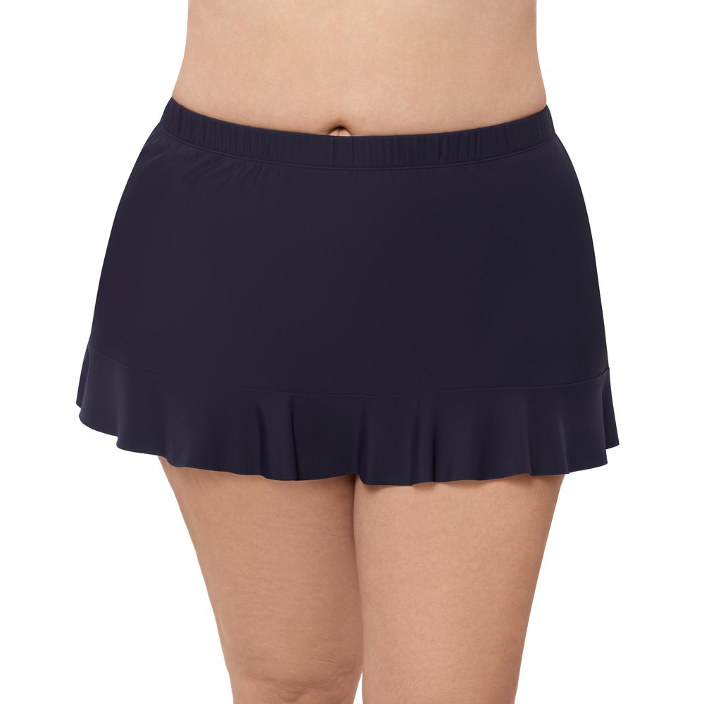 Aqua Green Women's High Waist Slimming Ruffle Skirted Swim Bottom, True Navy, 1X