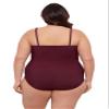 Aqua Green Women's Full Coverage V-Neck Surplice Trim Overlay One Piece Swimsuit with Tummy Compression, Currant, 1X view 2