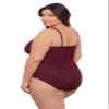 Aqua Green Women's Full Coverage V-Neck Surplice Trim Overlay One Piece Swimsuit with Tummy Compression, Currant, 1X view 3