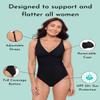 Aqua Green Women's Full Coverage V-Neck Surplice Trim Overlay One Piece Swimsuit with Tummy Compression, Currant, 1X view 4