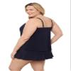 Aqua Green Women's Keyhole High Neck Full Coverage Adjustable Tankini Swim Top, True Navy, Large view 2