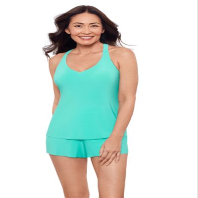 Aqua Green Women's Full Coverage Supportive Y-Back Swim Tankini Top, Midori, Small