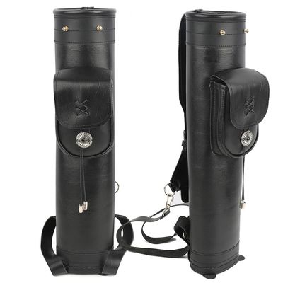 SHARROW Traditional Arrow Quiver Shoulder Back Quiver Bow Leather Arrow Holder Bag with Large Pouch Handmade Adjustable Straps (Black)