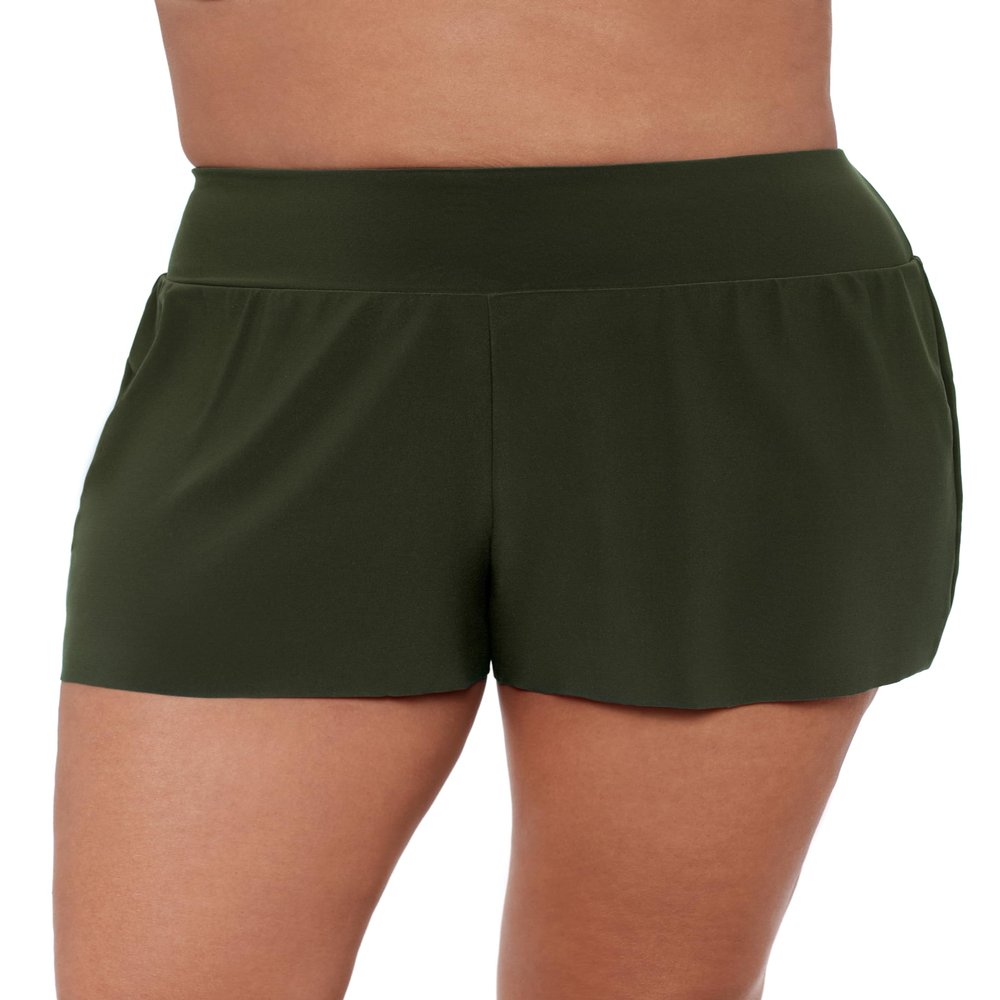 Aqua Green Women's High Waist Beach Swim Short Bottom, Malachite, Large