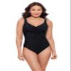 Aqua Green Women's Tummy Control Cinched V-Neck Side Shirred One Piece Swimsuit, Black, 3X view 1