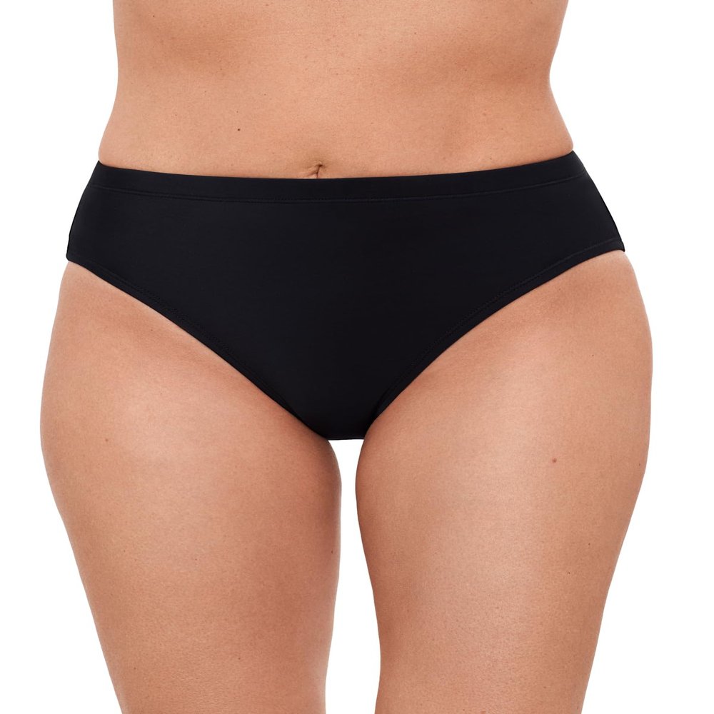 Aqua Green Women's Mid Rise Compression Swim Brief with Tummy Control, Black, 2X