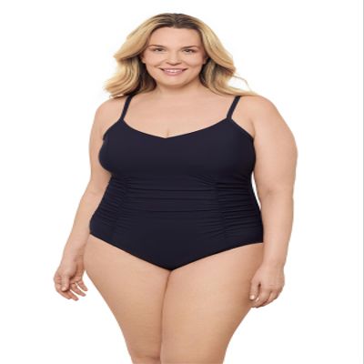 Aqua Green Women's Princess Seam Adjustable V-Neck Side Shirred One Piece Swimsuit with Tummy Compression, True Navy, Medium