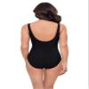 Aqua Green Women's Tummy Control Cinched V-Neck Side Shirred One Piece Swimsuit, Black, Medium view 3
