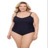 Aqua Green Women's Princess Seam Adjustable V-Neck Side Shirred One Piece Swimsuit with Tummy Compression, True Navy, 1X view 1