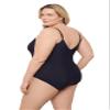 Aqua Green Women's Princess Seam Adjustable V-Neck Side Shirred One Piece Swimsuit with Tummy Compression, True Navy, 1X view 2