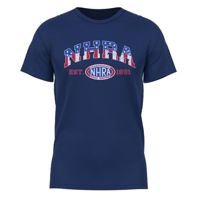 NHRA American Flag Navy Men T-Shirts - Premium 100% Polyester Crew Neck T-Shirts - Moisture Wicking Active Athletic Tech Performance T-Shirt