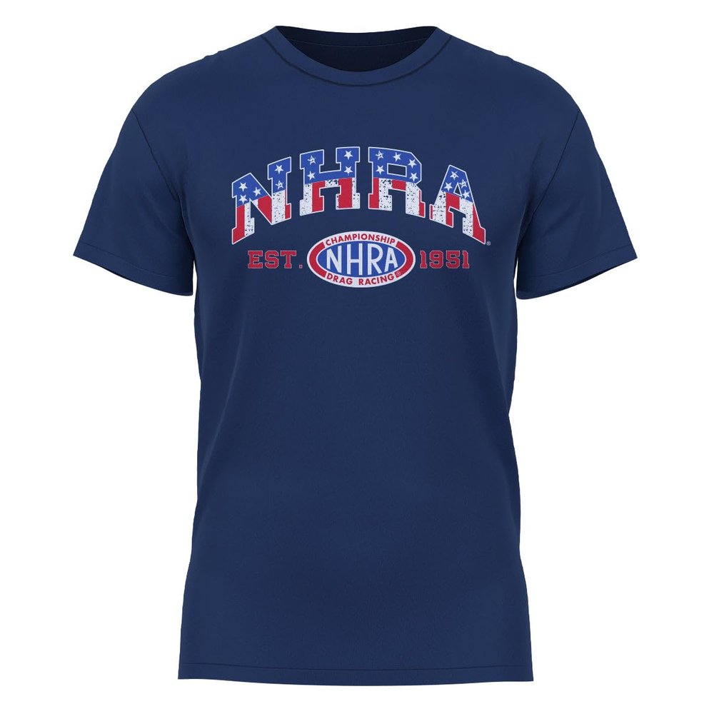 NHRA American Flag Navy Men T-Shirts - Premium 100% Polyester Crew Neck T-Shirts - Moisture Wicking Active Athletic Tech Performance T-Shirt