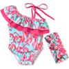0-6 Months Baby Girls One Piece Swimsuits Infant Flamingo Bathing Suit Off Shoulder Swimwear Swimming Beach Wear with Headband view 1