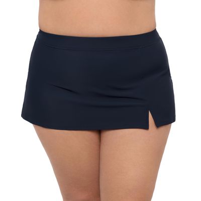 Aqua Green Women's Full Coverage Skirted Swim Bottom with Side Slit, True Navy, Large