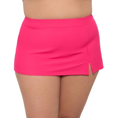 Aqua Green Women's Full Coverage Skirted Swim Bottom with Side Slit, Rose Quartz, 1X