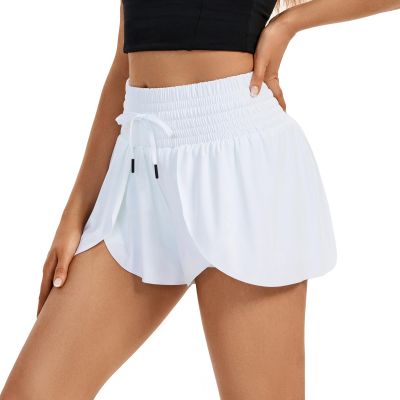 Flowy Womens Running Shorts Gym Yoga Workout Athletic Tennis Golf Skorts Skirts High Waisted with Pockets Butterfly Sweat Spandex Comfy Lounge Pants Cute Trendy Clothes Casual Summer Outfits White Xs