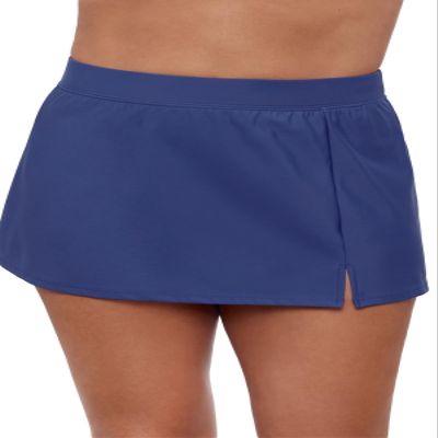 Aqua Green Women's Full Coverage Skirted Swim Bottom with Side Slit, Cerulean, Medium
