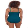Aqua Green Women's Full Coverage V-Neck Surplice Trim Overlay One Piece Swimsuit with Tummy Compression, Lagoon, Large view 2