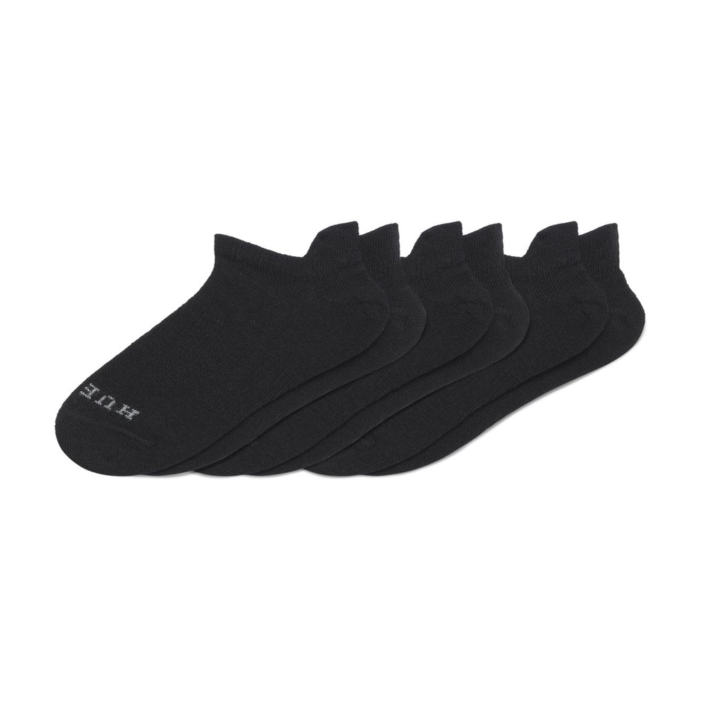 HUE Women's Merino Wool Blend Tab Back Breathable Natural Temperature Regulating Moisture Wicking Athletic Socks 3 Pair Pack, Black - 3 Pair Pack, One Size