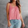 2024 Girls Fashion Sequin Tank Tops Sparkle Shimmer Cami Vintage Disco Spaghetti Strap Sequin Camisole Bling Shirts Summer Pink view 2