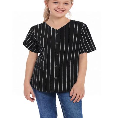 ACEFAST INC Kids Baseball Jersey Button Blank Softball Team Uniform Girls Boys Hip Hop T-Shirt Solid Color Sweatshirt Black Stripe