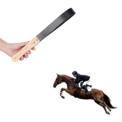BASKANIA Leather Paddle with Anti-Slip Wooden Handle, Riding Crop for Horses, 18'' Equestrianism Crops,Equestrian Horse Whip (Black)