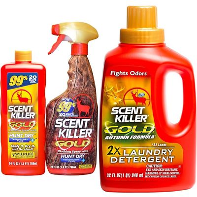 Wildlife Research Scent Killer 1259 Gold 24/24 Combo, 48 oz. & Center Scent Killer Gold Autumn Formula Odor Eliminator Laundry Detergent for Hunting Gear, 32 Fluid Ounces