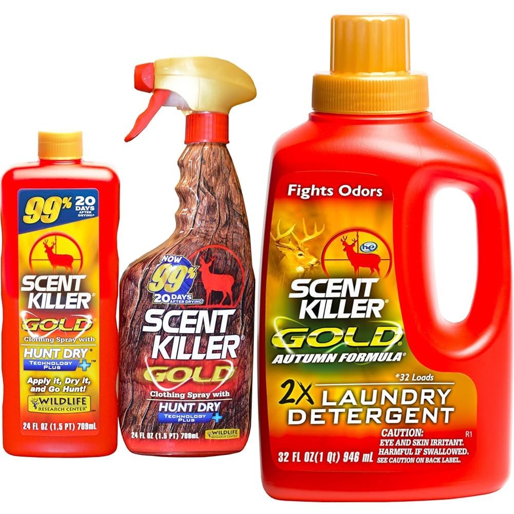 Wildlife Research Scent Killer 1259 Gold 24/24 Combo, 48 oz. & Center Scent Killer Gold Autumn Formula Odor Eliminator Laundry Detergent for Hunting Gear, 32 Fluid Ounces