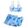Girl's 3 Piece Swimsuits Tie Dye Bikini Bathing Suit with Cover Up Beach Skirt Juniors Summer (Blue, 13-14 Years) view 2