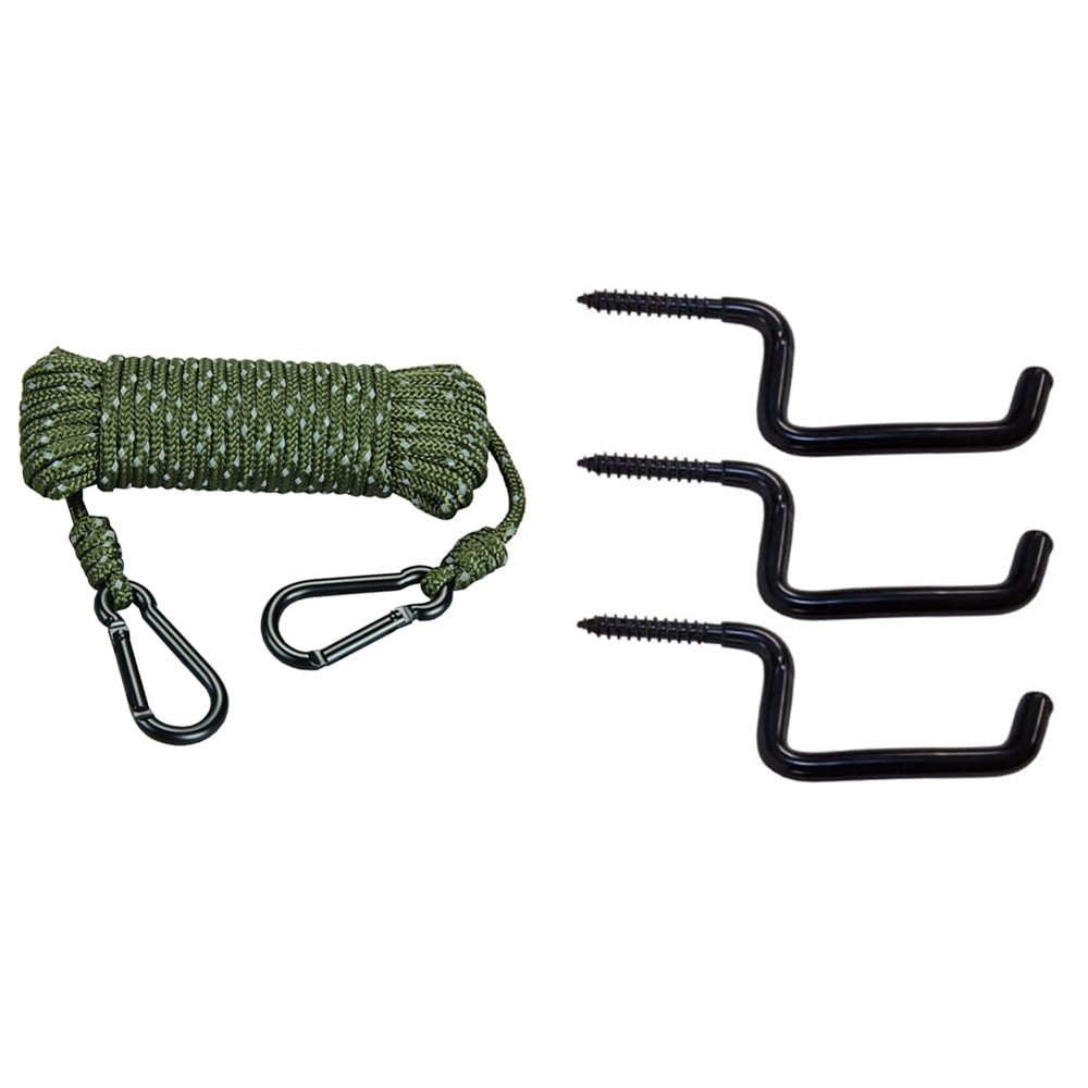 Hunters Specialties Reflective Treestand Rope 30ft Heavy Duty & Muddy Big Game Treestands Screw-in Accessory Hook (3-Pack), One Size, Black