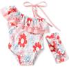 12 Month Baby Girls One Piece Ruffle Swimsuits Infant Floral Bathing Suit Off Shoulder Flower Swimwear Swimming Beach Wear with Headband 12-18 Months view 1