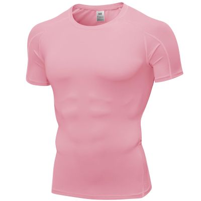 SPVISE Pink Men's Cool Dry Short Sleeve Compression Shirts Active Sports Baselayer T-Shirts Tops Athletic Workout Gym Shirts