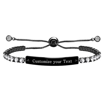 Oneress Sparkling Tennis Bracelet Stainless Steel Tag Custom Engraving Text Bracelet Valentine's Day Gifts for Lover Y4550 (Black-DIY)
