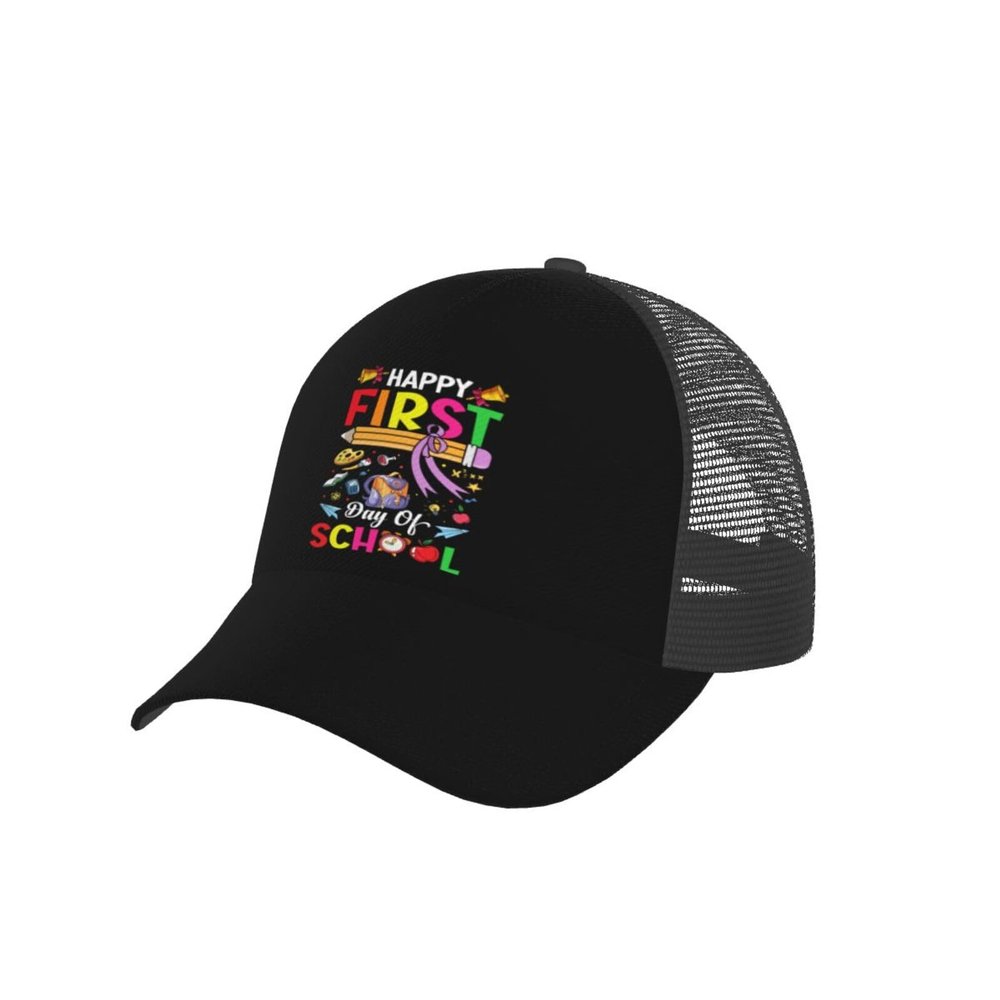 SIYTUAU Happy First Day of School Baseball Cap Adjustable for Men Women Breathable Mesh Back Baseball Caps Casual Outdoor Hat Trucker Hat