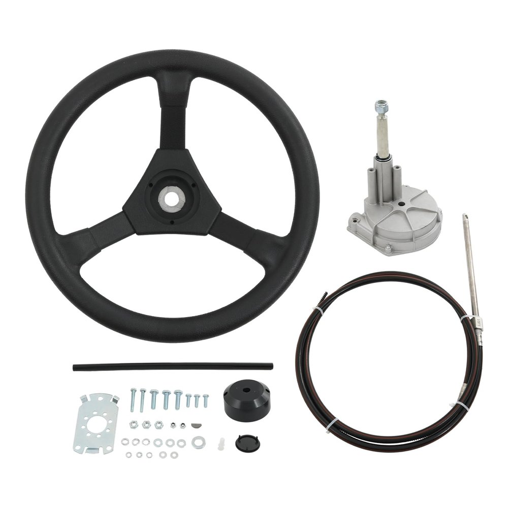 CARMOCAR Boat Steering Rotary System Boat Kit with 14 Feet Cable,13.5 Inch steering wheel,3/4" Tapered Shaft for Waterborne Vehicles