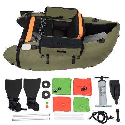 Inflatable Fishing Boat Belly Boat Fishing Float Tube with Storage Pockets, Adjustable Straps & Bracket for trolling Motor, Loading Capacity 286.6LBS (Green)