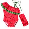 HINTINA 12 Month Baby Girls One Piece Swimsuits Infant Watermelon Bathing Suit Off Shoulder Swimwear Swimming Beach Wear with Headband 12-18 Months view 1