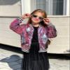 LOLANTA Sequin Bomber Jacket Girls Teen Sparkle Coat with Pockets Fall/Winter (Pink,14-16) view 3
