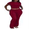 AYWA Women's 2 Piece Lounge Sets Short Sleeve Crop Top Foldover Flare Pants Casual Pajama Outfits (Bric, X-Large) view 1