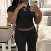 AYWA Women's 2 Piece Lounge Sets Short Sleeve Crop Top Foldover Flare Pants Casual Pajama Outfits (Black, Small) view 2
