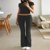 AYWA Women's 2 Piece Lounge Sets Short Sleeve Crop Top Foldover Flare Pants Casual Pajama Outfits (Black, Small) view 3