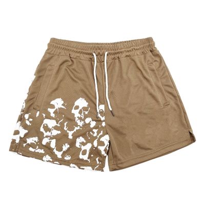 DIOTSR Mens Graphic Print Shorts Cool Mesh Basketball Shorts Casual Flat Front Shorts Summer Drawstring (Brown, Large)