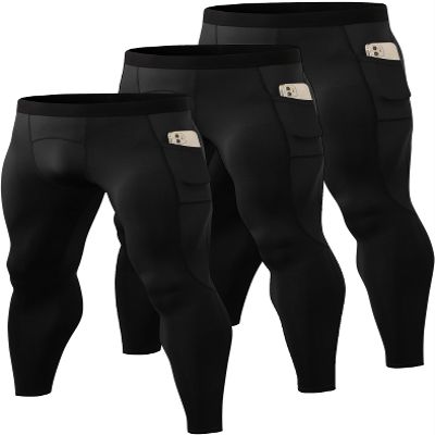 SPVISE 3 Pack Men's Compression Pants Athletic Workout Leggings Running Gym Tights Cool Dry Sports Baselayer Pant with Pocket