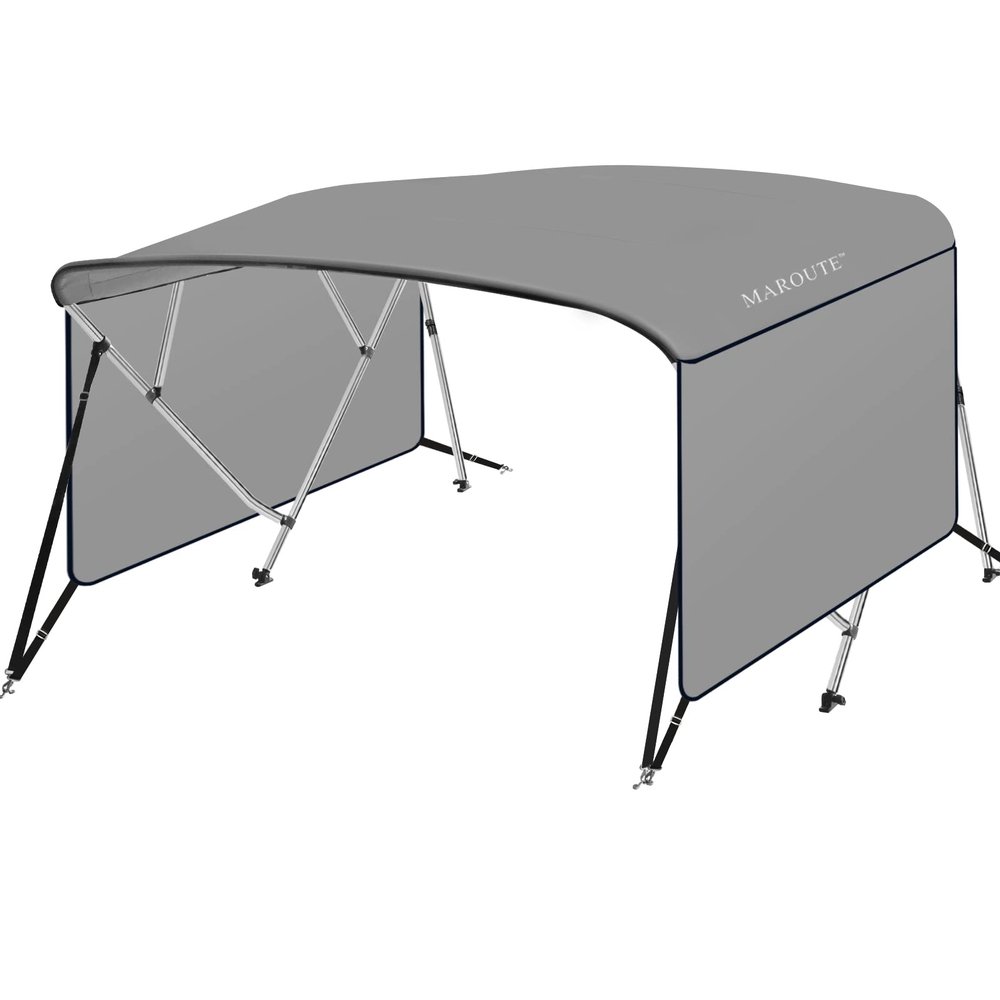 IDEALHOUSE 4 Bow Bimini Tops for Boat Cover with 1 Aluminum Alloy Frame, Include 2 Straps, 2 Adjustable Rear Support Pole, Zippered Storage Boot, PU Coating Canvas8'L x 54" H x 79"-84" W Gray 